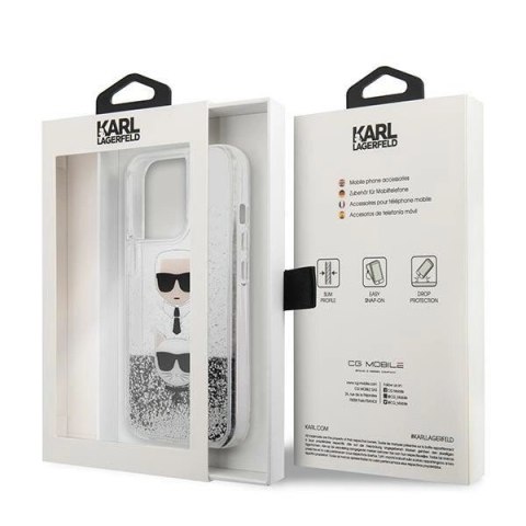 Etui Karl Lagerfeld Liquid Glitter Karl&Choupette Head na iPhone 13 Pro / iPhone 13 - srebrne Etui Karl Lagerfeld Liquid Glitter Karl&Choupette Head na iPhone 13 Pro / iPhone 13 - srebrne