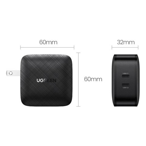 Ugreen ładowarka sieciowa 2x USB Typ C 66W Power Delivery 3.0 Quick Charge 4.0+ czarny (CD216) Ugreen ładowarka sieciowa 2x USB Typ C 66W Power Delivery 3.0 Quick Charge 4.0+ czarny (CD216)