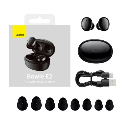 Baseus Bowie E2 bezprzewodowe słuchawki TWS Bluetooth 5.2 wodoodporne IP55 czarny (NGTW090001) Baseus Bowie E2 bezprzewodowe słuchawki TWS Bluetooth 5.2 wodoodporne IP55 czarny (NGTW090001)