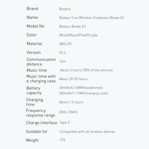 Baseus Bowie E2 bezprzewodowe słuchawki TWS Bluetooth 5.2 wodoodporne IP55 czarny (NGTW090001) Baseus Bowie E2 bezprzewodowe słuchawki TWS Bluetooth 5.2 wodoodporne IP55 czarny (NGTW090001)