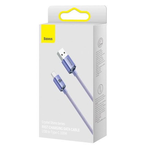 Baseus Crystal Shine Series kabel przewód USB do szybkiego ładowania i transferu danych USB Typ A - USB Typ C 100W 1,2m fioletow Baseus Crystal Shine Series kabel przewód USB do szybkiego ładowania i transferu danych USB Typ A - USB Typ C 100W 1,2m fioletow