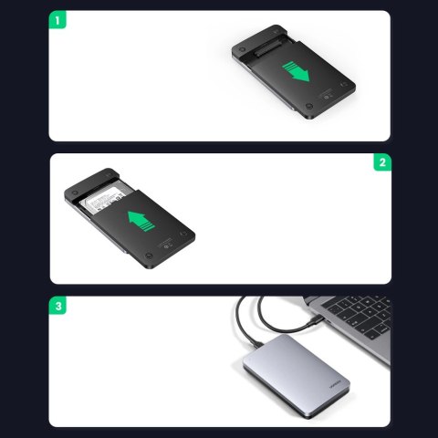 Kieszeń Ugreen CM300 70498 na dysk twardy 2,5'' SATA 3.0 6Gbps - szary + kabel USB-C - USB-A 0.5m Kieszeń Ugreen CM300 70498 na dysk twardy 2,5'' SATA 3.0 6Gbps - szary + kabel USB-C - USB-A 0.5m