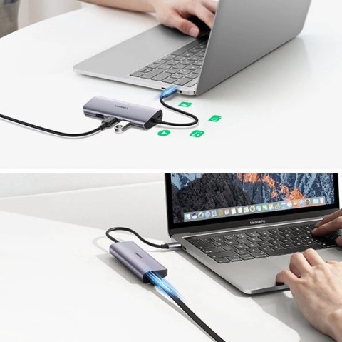 Ugreen wielofunkcyjny adapter HUB USB Typ C - 3 x USB / Ethernet RJ-45 / micro USB szary (CM252)