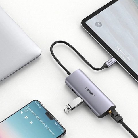 Ugreen wielofunkcyjny adapter HUB USB Typ C - 3 x USB / Ethernet RJ-45 / micro USB szary (CM252)
