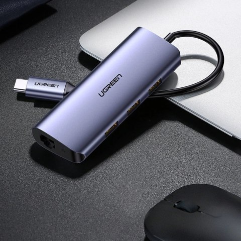 Ugreen wielofunkcyjny adapter HUB USB Typ C - 3 x USB / Ethernet RJ-45 / micro USB szary (CM252)