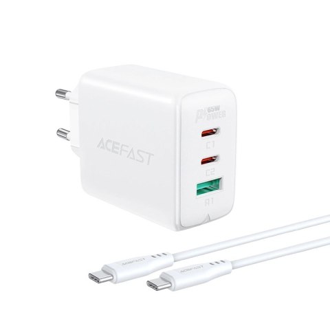 Acefast 2w1 ładowarka sieciowa 2x USB-C / USB-A 65W, PD, QC 3.0, AFC, FCP (zestaw z kablem USB-C 1.2m) biały (A13 white) Acefast 2w1 ładowarka sieciowa 2x USB-C / USB-A 65W, PD, QC 3.0, AFC, FCP (zestaw z kablem USB-C 1.2m) biały (A13 white)