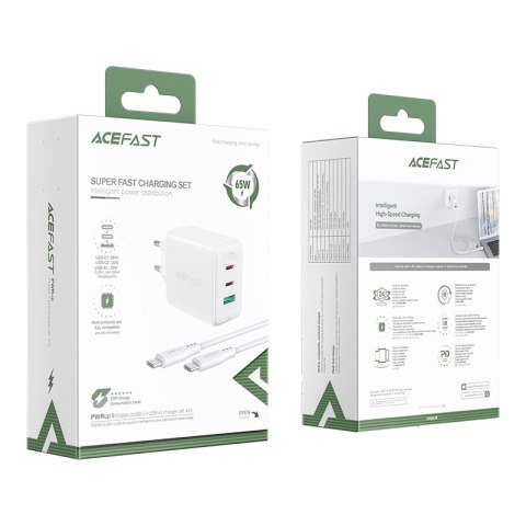 Acefast 2w1 ładowarka sieciowa 2x USB-C / USB-A 65W, PD, QC 3.0, AFC, FCP (zestaw z kablem USB-C 1.2m) biały (A13 white) Acefast 2w1 ładowarka sieciowa 2x USB-C / USB-A 65W, PD, QC 3.0, AFC, FCP (zestaw z kablem USB-C 1.2m) biały (A13 white)