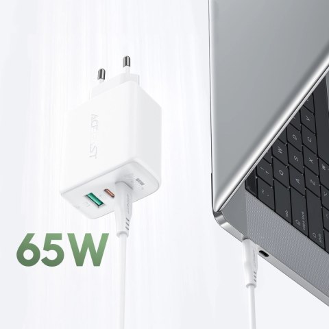 Acefast 2w1 ładowarka sieciowa 2x USB-C / USB-A 65W, PD, QC 3.0, AFC, FCP (zestaw z kablem USB-C 1.2m) biały (A13 white) Acefast 2w1 ładowarka sieciowa 2x USB-C / USB-A 65W, PD, QC 3.0, AFC, FCP (zestaw z kablem USB-C 1.2m) biały (A13 white)