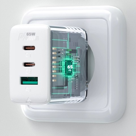 Acefast 2w1 ładowarka sieciowa 2x USB-C / USB-A 65W, PD, QC 3.0, AFC, FCP (zestaw z kablem USB-C 1.2m) biały (A13 white) Acefast 2w1 ładowarka sieciowa 2x USB-C / USB-A 65W, PD, QC 3.0, AFC, FCP (zestaw z kablem USB-C 1.2m) biały (A13 white)