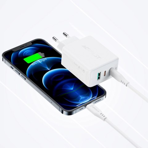 Acefast 2w1 ładowarka sieciowa 2x USB-C / USB-A 65W, PD, QC 3.0, AFC, FCP (zestaw z kablem USB-C 1.2m) biały (A13 white) Acefast 2w1 ładowarka sieciowa 2x USB-C / USB-A 65W, PD, QC 3.0, AFC, FCP (zestaw z kablem USB-C 1.2m) biały (A13 white)