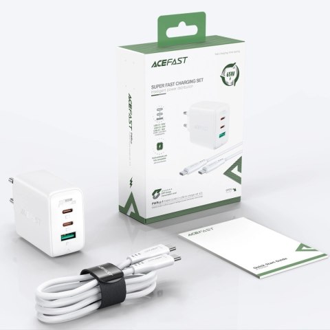 Acefast 2w1 ładowarka sieciowa 2x USB-C / USB-A 65W, PD, QC 3.0, AFC, FCP (zestaw z kablem USB-C 1.2m) biały (A13 white) Acefast 2w1 ładowarka sieciowa 2x USB-C / USB-A 65W, PD, QC 3.0, AFC, FCP (zestaw z kablem USB-C 1.2m) biały (A13 white)