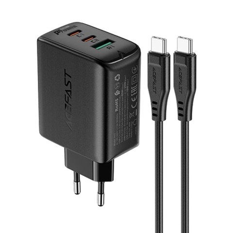 Acefast 2w1 ładowarka sieciowa 2x USB-C / USB-A 65W, PD, QC 3.0, AFC, FCP (zestaw z kablem USB-C 1.2m) czarny (A13 black) Acefast 2w1 ładowarka sieciowa 2x USB-C / USB-A 65W, PD, QC 3.0, AFC, FCP (zestaw z kablem USB-C 1.2m) czarny (A13 black)
