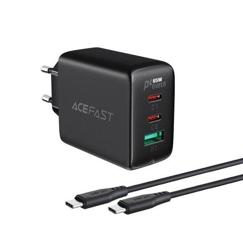 Acefast 2w1 ładowarka sieciowa 2x USB-C / USB-A 65W, PD, QC 3.0, AFC, FCP (zestaw z kablem USB-C 1.2m) czarny (A13 black) Acefast 2w1 ładowarka sieciowa 2x USB-C / USB-A 65W, PD, QC 3.0, AFC, FCP (zestaw z kablem USB-C 1.2m) czarny (A13 black)