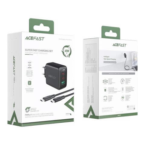 Acefast 2w1 ładowarka sieciowa 2x USB-C / USB-A 65W, PD, QC 3.0, AFC, FCP (zestaw z kablem USB-C 1.2m) czarny (A13 black) Acefast 2w1 ładowarka sieciowa 2x USB-C / USB-A 65W, PD, QC 3.0, AFC, FCP (zestaw z kablem USB-C 1.2m) czarny (A13 black)