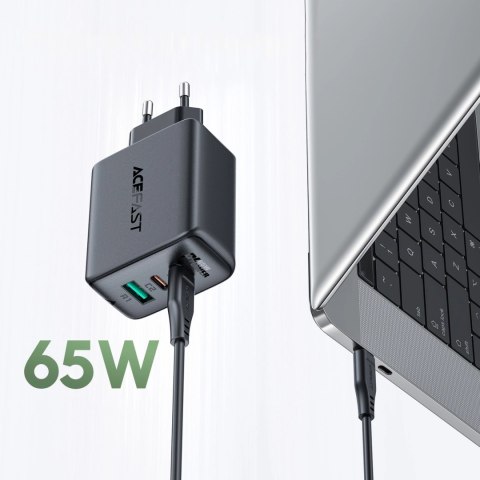 Acefast 2w1 ładowarka sieciowa 2x USB-C / USB-A 65W, PD, QC 3.0, AFC, FCP (zestaw z kablem USB-C 1.2m) czarny (A13 black) Acefast 2w1 ładowarka sieciowa 2x USB-C / USB-A 65W, PD, QC 3.0, AFC, FCP (zestaw z kablem USB-C 1.2m) czarny (A13 black)