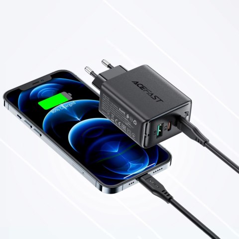 Acefast 2w1 ładowarka sieciowa 2x USB-C / USB-A 65W, PD, QC 3.0, AFC, FCP (zestaw z kablem USB-C 1.2m) czarny (A13 black) Acefast 2w1 ładowarka sieciowa 2x USB-C / USB-A 65W, PD, QC 3.0, AFC, FCP (zestaw z kablem USB-C 1.2m) czarny (A13 black)