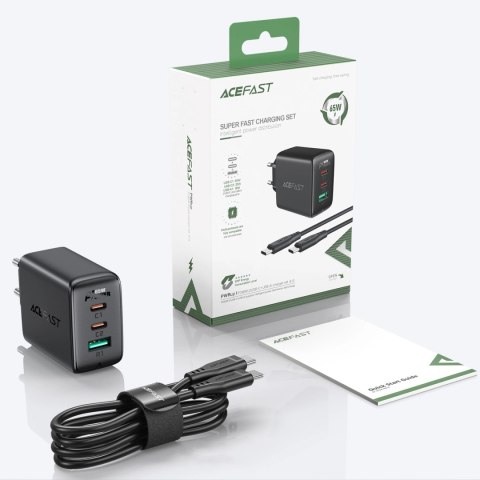 Acefast 2w1 ładowarka sieciowa 2x USB-C / USB-A 65W, PD, QC 3.0, AFC, FCP (zestaw z kablem USB-C 1.2m) czarny (A13 black) Acefast 2w1 ładowarka sieciowa 2x USB-C / USB-A 65W, PD, QC 3.0, AFC, FCP (zestaw z kablem USB-C 1.2m) czarny (A13 black)