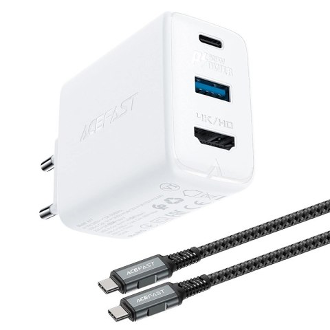 Acefast 2w1 ładowarka sieciowa GaN 65W USB Typ C / USB, adapter przejściówka HDMI 4K@60Hz (zestaw z kablem) biały (A17 white) Acefast 2w1 ładowarka sieciowa GaN 65W USB Typ C / USB, adapter przejściówka HDMI 4K@60Hz (zestaw z kablem) biały (A17 white)