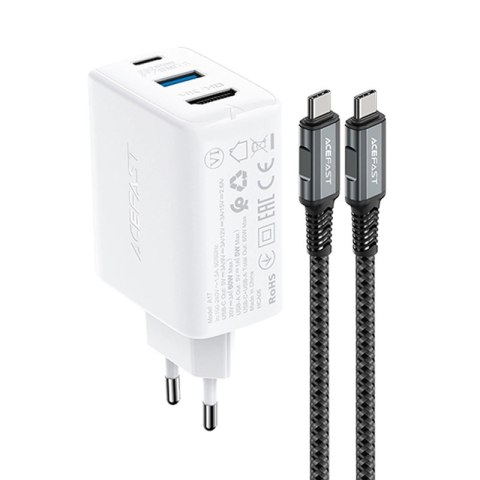 Acefast 2w1 ładowarka sieciowa GaN 65W USB Typ C / USB, adapter przejściówka HDMI 4K@60Hz (zestaw z kablem) biały (A17 white) Acefast 2w1 ładowarka sieciowa GaN 65W USB Typ C / USB, adapter przejściówka HDMI 4K@60Hz (zestaw z kablem) biały (A17 white)