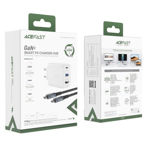 Acefast 2w1 ładowarka sieciowa GaN 65W USB Typ C / USB, adapter przejściówka HDMI 4K@60Hz (zestaw z kablem) biały (A17 white) Acefast 2w1 ładowarka sieciowa GaN 65W USB Typ C / USB, adapter przejściówka HDMI 4K@60Hz (zestaw z kablem) biały (A17 white)