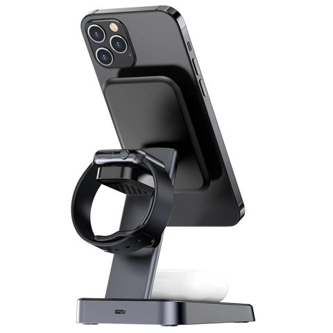 Acefast bezprzewodowa ładowarka Qi 15W do iPhone (z MagSafe), Apple Watch i Apple AirPods stojak podstawka uchwyt magnetyczny cz Acefast bezprzewodowa ładowarka Qi 15W do iPhone (z MagSafe), Apple Watch i Apple AirPods stojak podstawka uchwyt magnetyczny cz