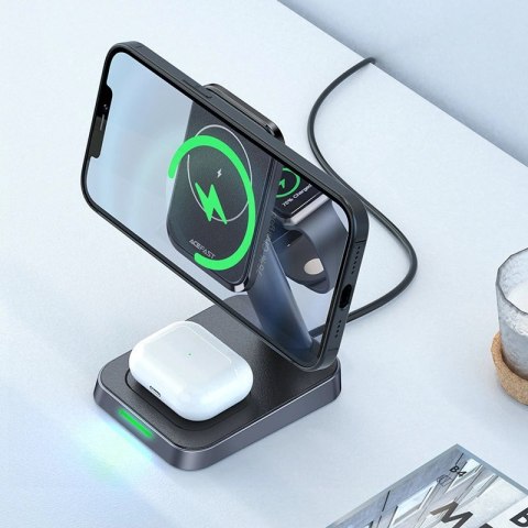 Acefast bezprzewodowa ładowarka Qi 15W do iPhone (z MagSafe), Apple Watch i Apple AirPods stojak podstawka uchwyt magnetyczny cz Acefast bezprzewodowa ładowarka Qi 15W do iPhone (z MagSafe), Apple Watch i Apple AirPods stojak podstawka uchwyt magnetyczny cz
