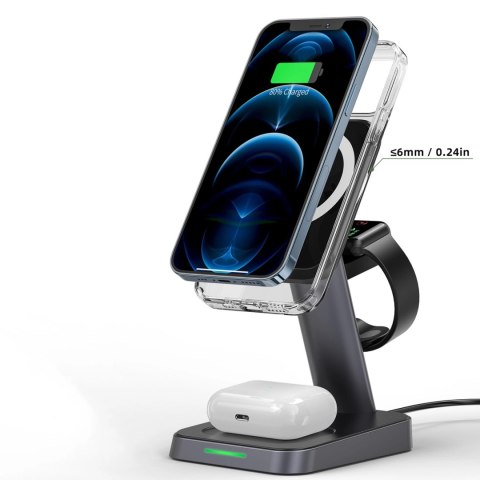 Acefast bezprzewodowa ładowarka Qi 15W do iPhone (z MagSafe), Apple Watch i Apple AirPods stojak podstawka uchwyt magnetyczny cz Acefast bezprzewodowa ładowarka Qi 15W do iPhone (z MagSafe), Apple Watch i Apple AirPods stojak podstawka uchwyt magnetyczny cz