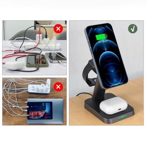 Acefast bezprzewodowa ładowarka Qi 15W do iPhone (z MagSafe), Apple Watch i Apple AirPods stojak podstawka uchwyt magnetyczny cz Acefast bezprzewodowa ładowarka Qi 15W do iPhone (z MagSafe), Apple Watch i Apple AirPods stojak podstawka uchwyt magnetyczny cz