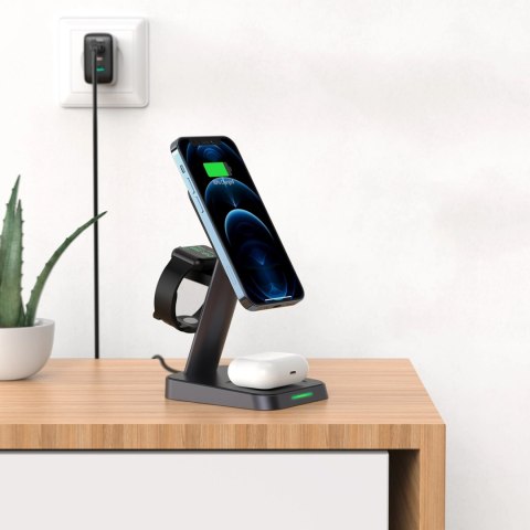 Acefast bezprzewodowa ładowarka Qi 15W do iPhone (z MagSafe), Apple Watch i Apple AirPods stojak podstawka uchwyt magnetyczny cz Acefast bezprzewodowa ładowarka Qi 15W do iPhone (z MagSafe), Apple Watch i Apple AirPods stojak podstawka uchwyt magnetyczny cz