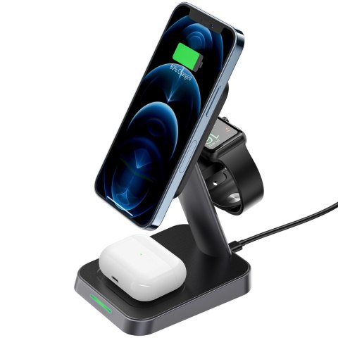 Acefast bezprzewodowa ładowarka Qi 15W do iPhone (z MagSafe), Apple Watch i Apple AirPods stojak podstawka uchwyt magnetyczny cz Acefast bezprzewodowa ładowarka Qi 15W do iPhone (z MagSafe), Apple Watch i Apple AirPods stojak podstawka uchwyt magnetyczny cz