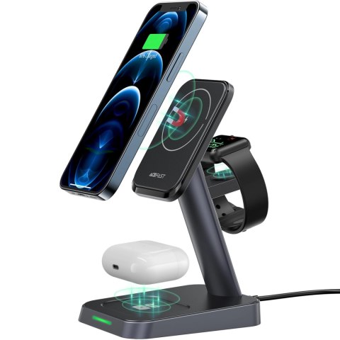 Acefast bezprzewodowa ładowarka Qi 15W do iPhone (z MagSafe), Apple Watch i Apple AirPods stojak podstawka uchwyt magnetyczny cz Acefast bezprzewodowa ładowarka Qi 15W do iPhone (z MagSafe), Apple Watch i Apple AirPods stojak podstawka uchwyt magnetyczny cz