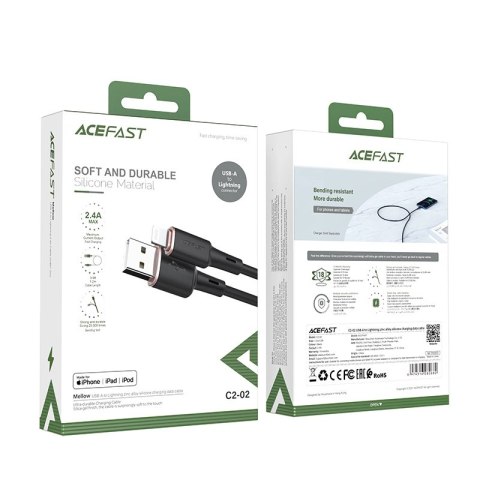 Acefast kabel MFI USB - Lightning 1,2m, 2,4A czarny (C2-02 black) Acefast kabel MFI USB - Lightning 1,2m, 2,4A czarny (C2-02 black)