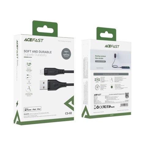 Acefast kabel MFI USB - Lightning 1,2m, 2,4A czarny (C3-02 black) Acefast kabel MFI USB - Lightning 1,2m, 2,4A czarny (C3-02 black)