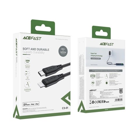 Acefast kabel MFI USB Typ C - Lightning 1,2m, 30W, 3A czarny (C3-01 black) Acefast kabel MFI USB Typ C - Lightning 1,2m, 30W, 3A czarny (C3-01 black)