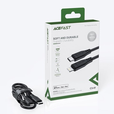 Acefast kabel MFI USB Typ C - Lightning 1,2m, 30W, 3A czarny (C3-01 black) Acefast kabel MFI USB Typ C - Lightning 1,2m, 30W, 3A czarny (C3-01 black)