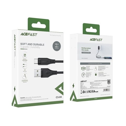 Acefast kabel USB - USB Typ C 1,2m, 3A czarny (C3-04 black) Acefast kabel USB - USB Typ C 1,2m, 3A czarny (C3-04 black)