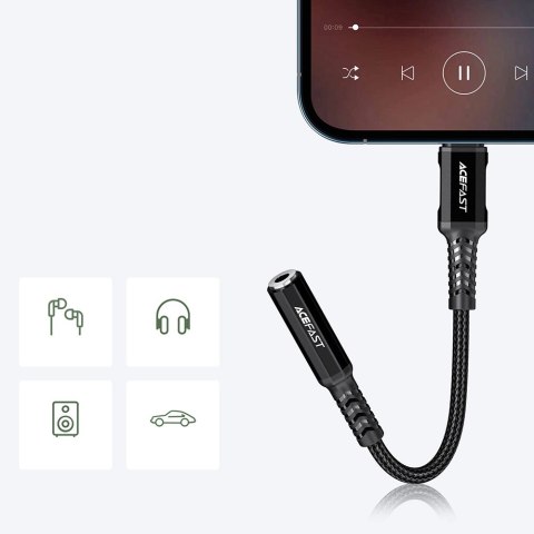 Acefast kabel audio MFI Lightning - 3,5mm mini jack (żeński) 18cm, AUX czarny (C1-05 black) Acefast kabel audio MFI Lightning - 3,5mm mini jack (żeński) 18cm, AUX czarny (C1-05 black)