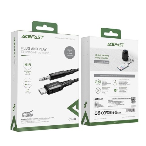 Acefast kabel audio USB Typ C - 3,5mm mini jack (męski) 1,2m, AUX czarny (C1-08 black) Acefast kabel audio USB Typ C - 3,5mm mini jack (męski) 1,2m, AUX czarny (C1-08 black)