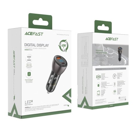Acefast ładowarka samochodowa 63W USB Typ C / USB, PD3.0, PPS, QC3.0, AFC, FCP, SFCP czarny (B6 black) Acefast ładowarka samochodowa 63W USB Typ C / USB, PD3.0, PPS, QC3.0, AFC, FCP, SFCP czarny (B6 black)