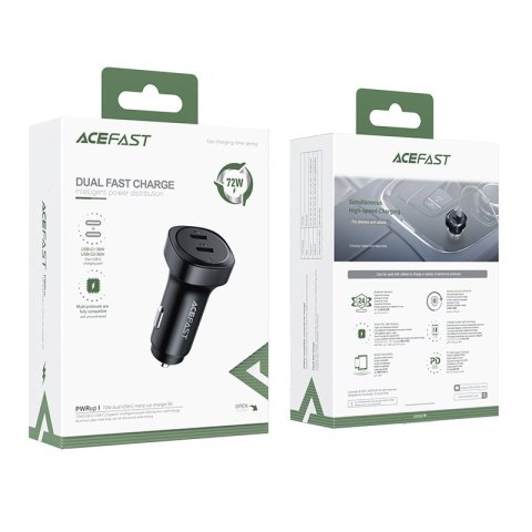 Acefast ładowarka samochodowa 72W 2x USB Typ C, PPS, Power Delivery, Quick Charge 3.0, AFC, FCP czarny (B2 black) Acefast ładowarka samochodowa 72W 2x USB Typ C, PPS, Power Delivery, Quick Charge 3.0, AFC, FCP czarny (B2 black)