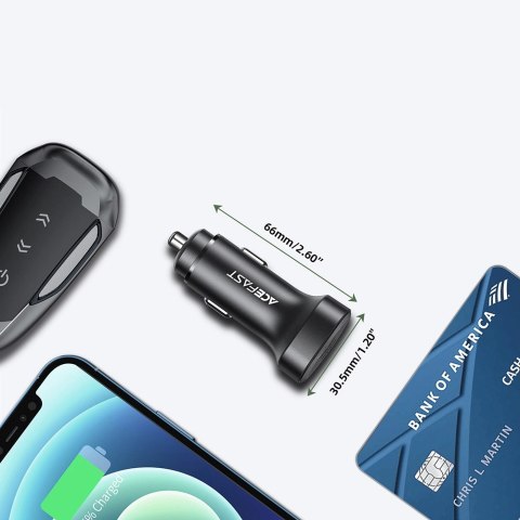Acefast ładowarka samochodowa 72W 2x USB Typ C, PPS, Power Delivery, Quick Charge 3.0, AFC, FCP czarny (B2 black) Acefast ładowarka samochodowa 72W 2x USB Typ C, PPS, Power Delivery, Quick Charge 3.0, AFC, FCP czarny (B2 black)