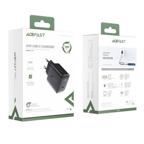 Acefast szybka ładowarka sieciowa USB Typ C 20W Power Delivery czarny (A1 EU black) Acefast szybka ładowarka sieciowa USB Typ C 20W Power Delivery czarny (A1 EU black)