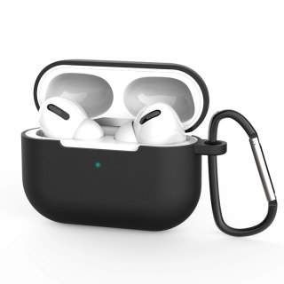 Etui do AirPods Pro silikonowy miękki pokrowiec na słuchawki + brelok karabińczyk zawieszka czarny (case D)
