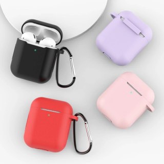 Etui do AirPods Pro silikonowy miękki pokrowiec na słuchawki + brelok karabińczyk zawieszka różowy (case D)