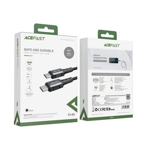 Kabel Acefast C1-03 USB-C - USB-C PD QC 60W 3A 480Mb/s 1,2m - czarny