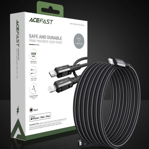 Kabel Acefast C4-01 Lightning - USB-C PD 30W 3A 480Mb/s 1,8m - czarny Kabel Acefast C4-01 Lightning - USB-C PD 30W 3A 480Mb/s 1,8m - czarny