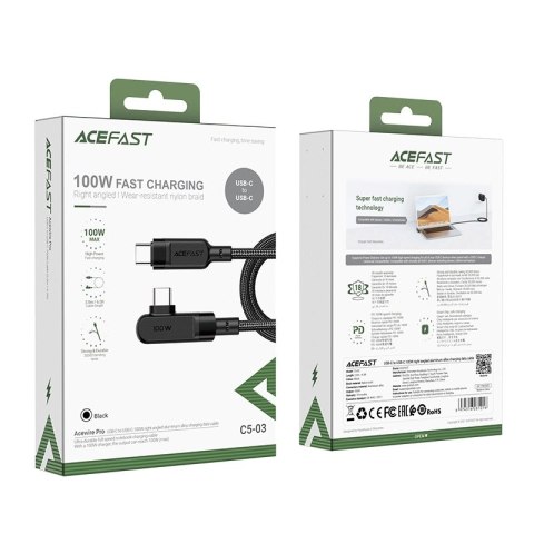 Kabel Acefast C5-03 Black USB-C - USB-C PD QC 100W 5A 480Mb/s 2m - czarny Kabel Acefast C5-03 Black USB-C - USB-C PD QC 100W 5A 480Mb/s 2m - czarny