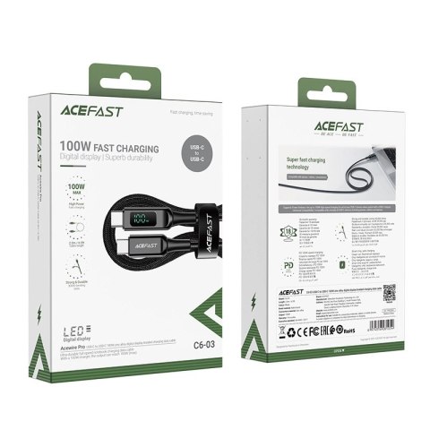 Kabel Acefast C6-03 Black USB-C - USB-C PD QC 100W 5A 480Mb/s 2m - czarny Kabel Acefast C6-03 Black USB-C - USB-C PD QC 100W 5A 480Mb/s 2m - czarny