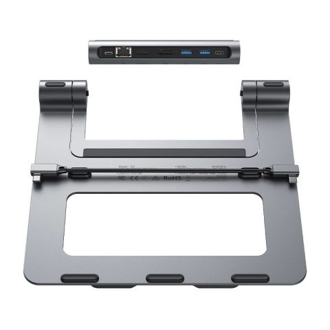 Podstawka Acefast E5 Plus HUB do laptopa USB-C 2x USB-A 3.2 TF SD HDMI RJ45 100W - szara Podstawka Acefast E5 Plus HUB do laptopa USB-C 2x USB-A 3.2 TF SD HDMI RJ45 100W - szara