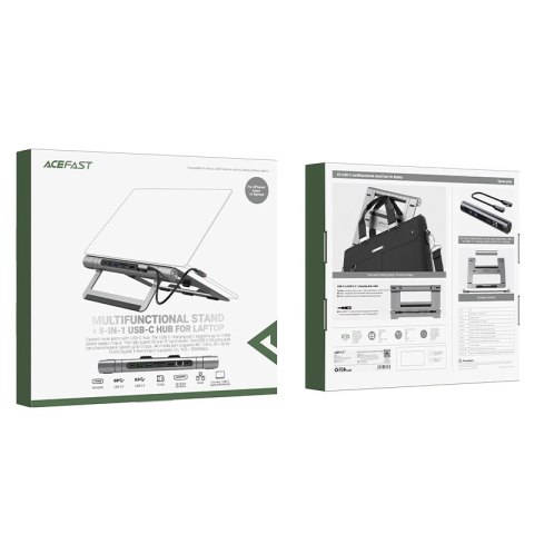 Podstawka Acefast E5 Plus HUB do laptopa USB-C 2x USB-A 3.2 TF SD HDMI RJ45 100W - szara Podstawka Acefast E5 Plus HUB do laptopa USB-C 2x USB-A 3.2 TF SD HDMI RJ45 100W - szara